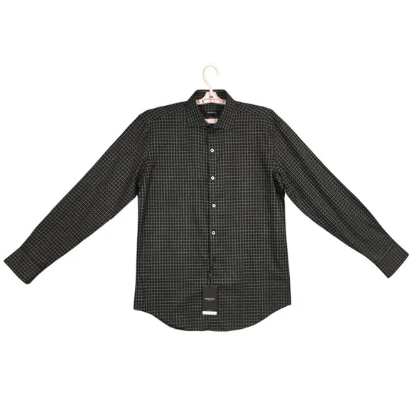 NWT Bugatchi Men's Axel Gingham Check Button-Up Shirt Comfort Stretch 15.5 34/35